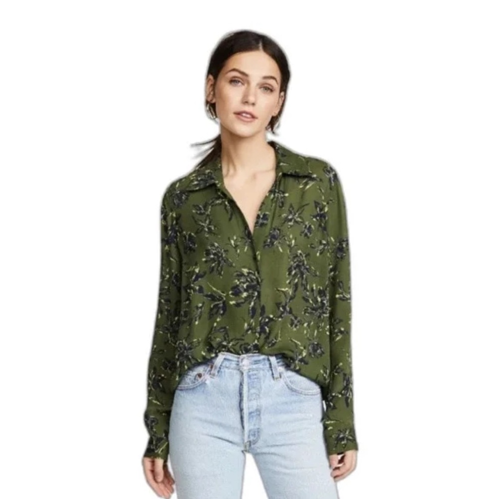L'AGENCE Olive Floral Button Down Shirt